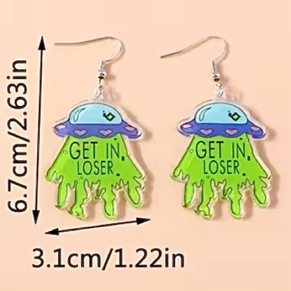 Alien UFO 'Get in Loser' Acrylic Earrings – Halloween Weirdcore Space Jewelry - Picture 9 of 14